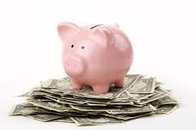 pink pig standing on cash